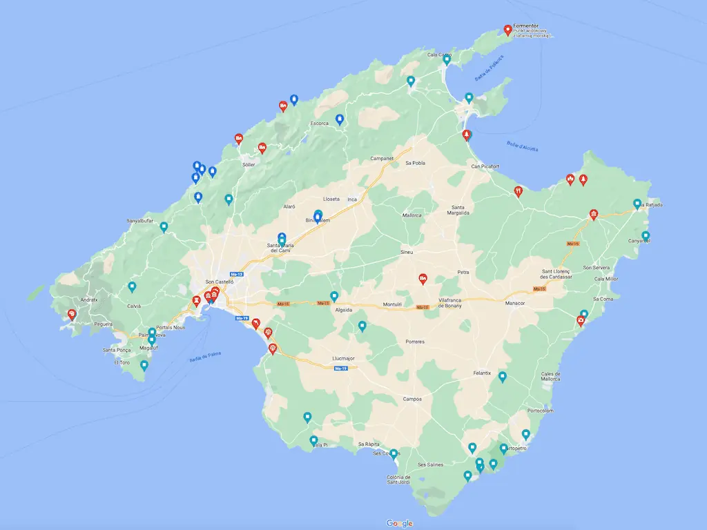 Majorka - mapa atrakcji turystycznych